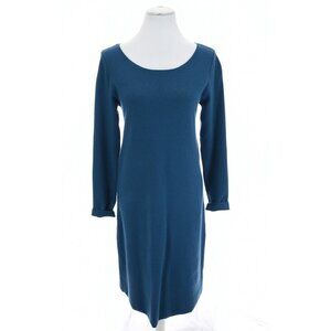 J Jill Teal Blue Knit Shift Sweater Dress Sz S Viscose Wool Long Sleeve Midi